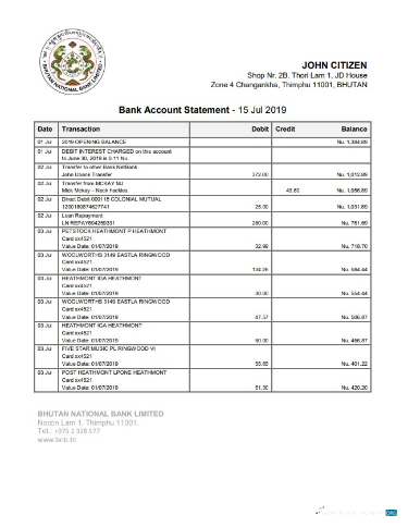 Download Bhutan National bank statement word